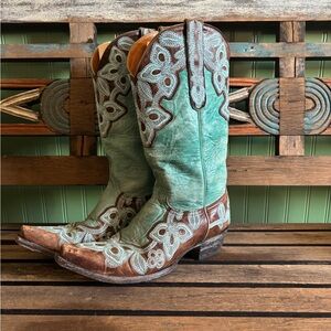 Old Gringo Teal and Brown Embroidered Boots